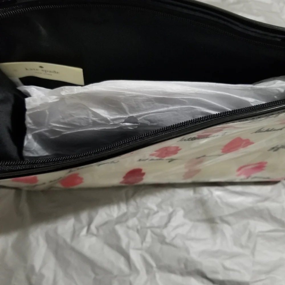 Kate Spade Cosmetic Bag with Pink and Red Lipstick Print